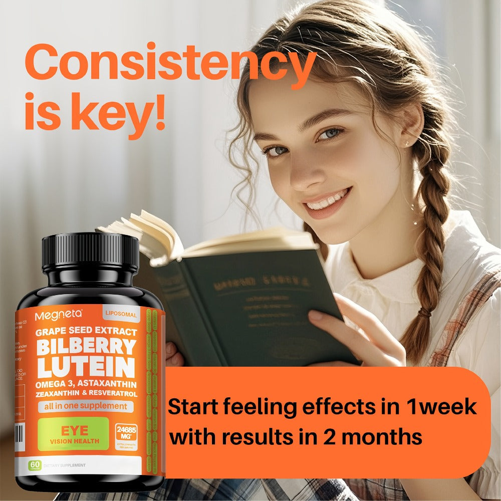 Eye Vitamins with Lutein & Zeaxanthin Capsules, Enhanced with Astaxanthin, Omega-3, Bilberry & Resveratrol for Vision Health 