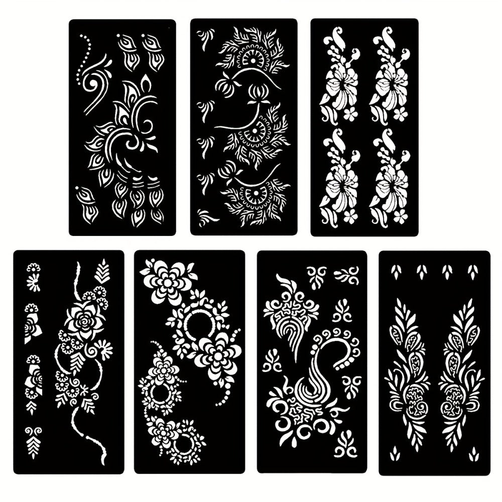 Seven-Piece Floral Tattoo Stencil Set with Paisley and Henna-Style Designs in SM031 or SM032 — image 6