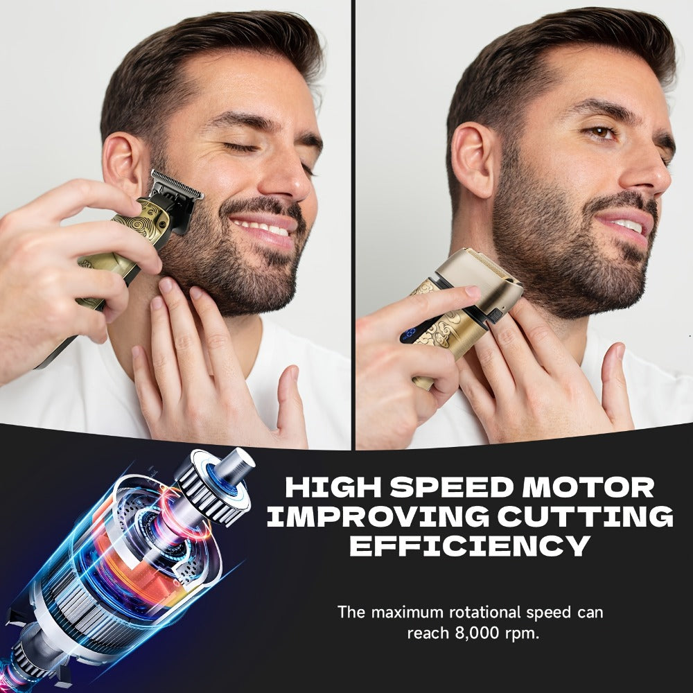 Cordless Electric Foil Shaver Grooming Kit for Men with Barber Shears Beard Mustache Trimmer Bald Head Razor Haircutting Set 