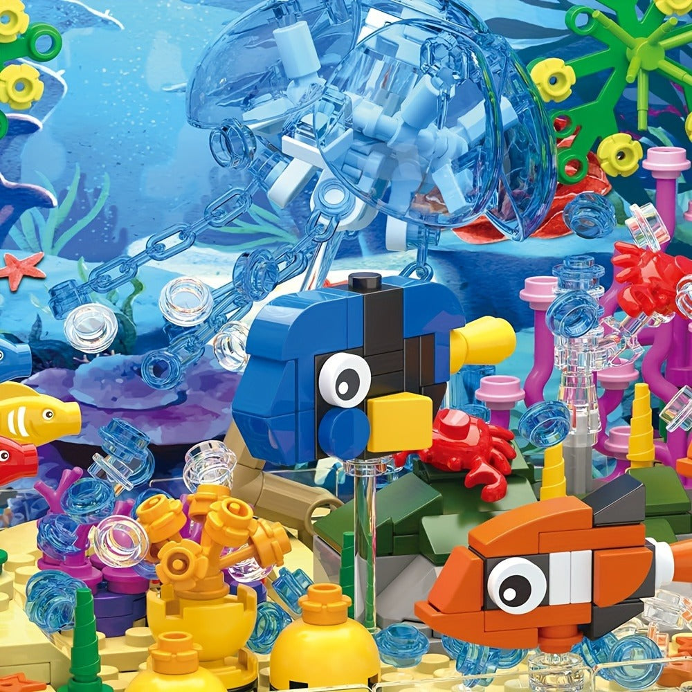 LED Aquarium Building Block Set, Fish Tank Marine Jellyfish Brick Model Kit with Glowing Light — image 6