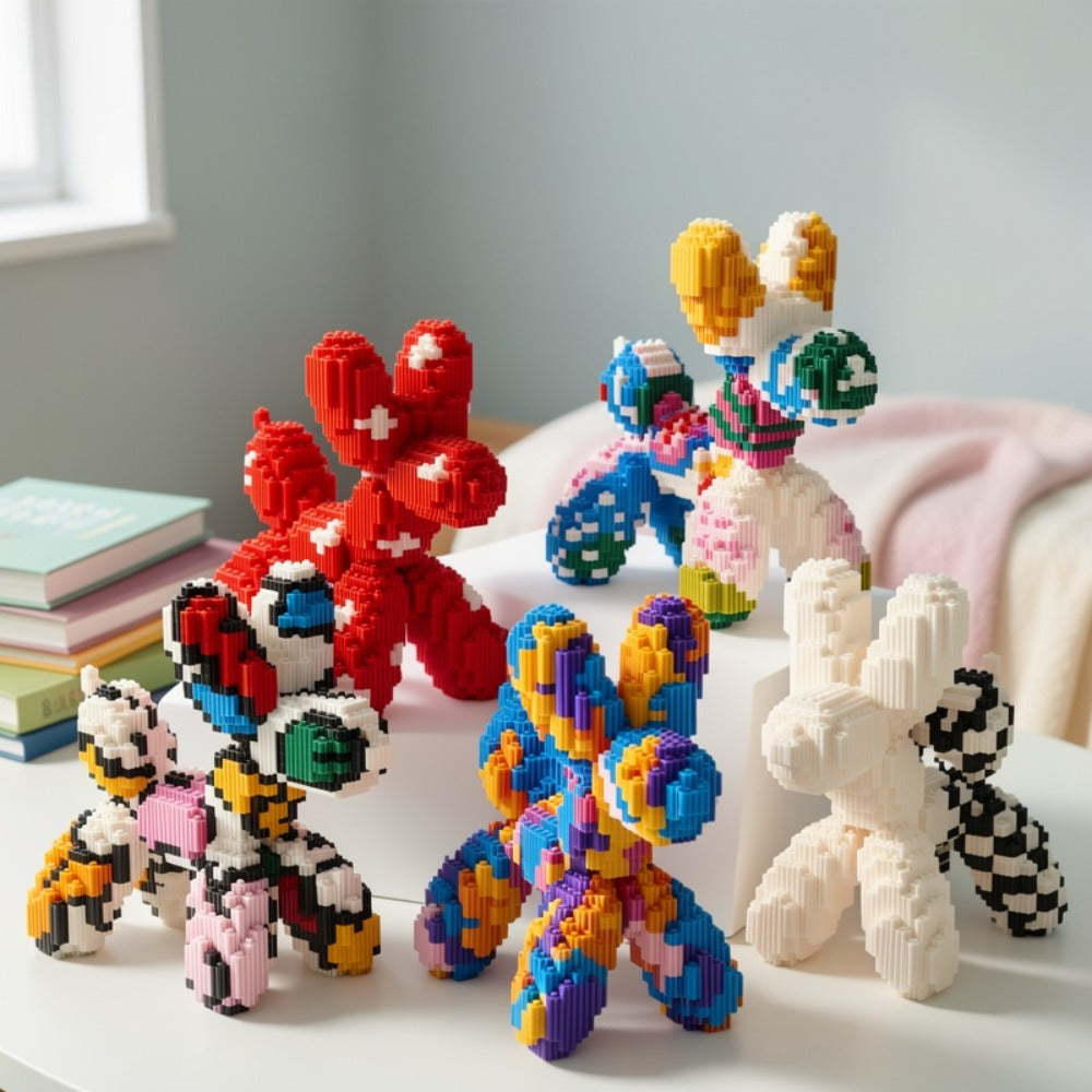 Balloon Dog Building Blocks Set – Colorful Interlocking Brick Sculpture Pop Art Home Decor Display Model for Adults Teens Art