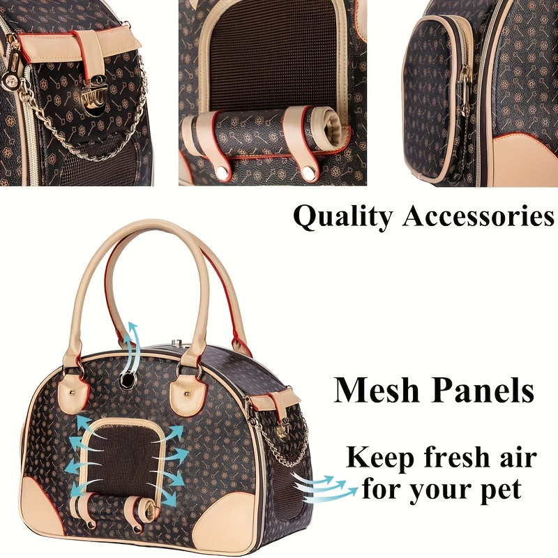 Patterned Pet Carrier Handbag with Mesh Side Panel, Top Handles and 17 x 12 x 8-Inch Pictured Size — image 2