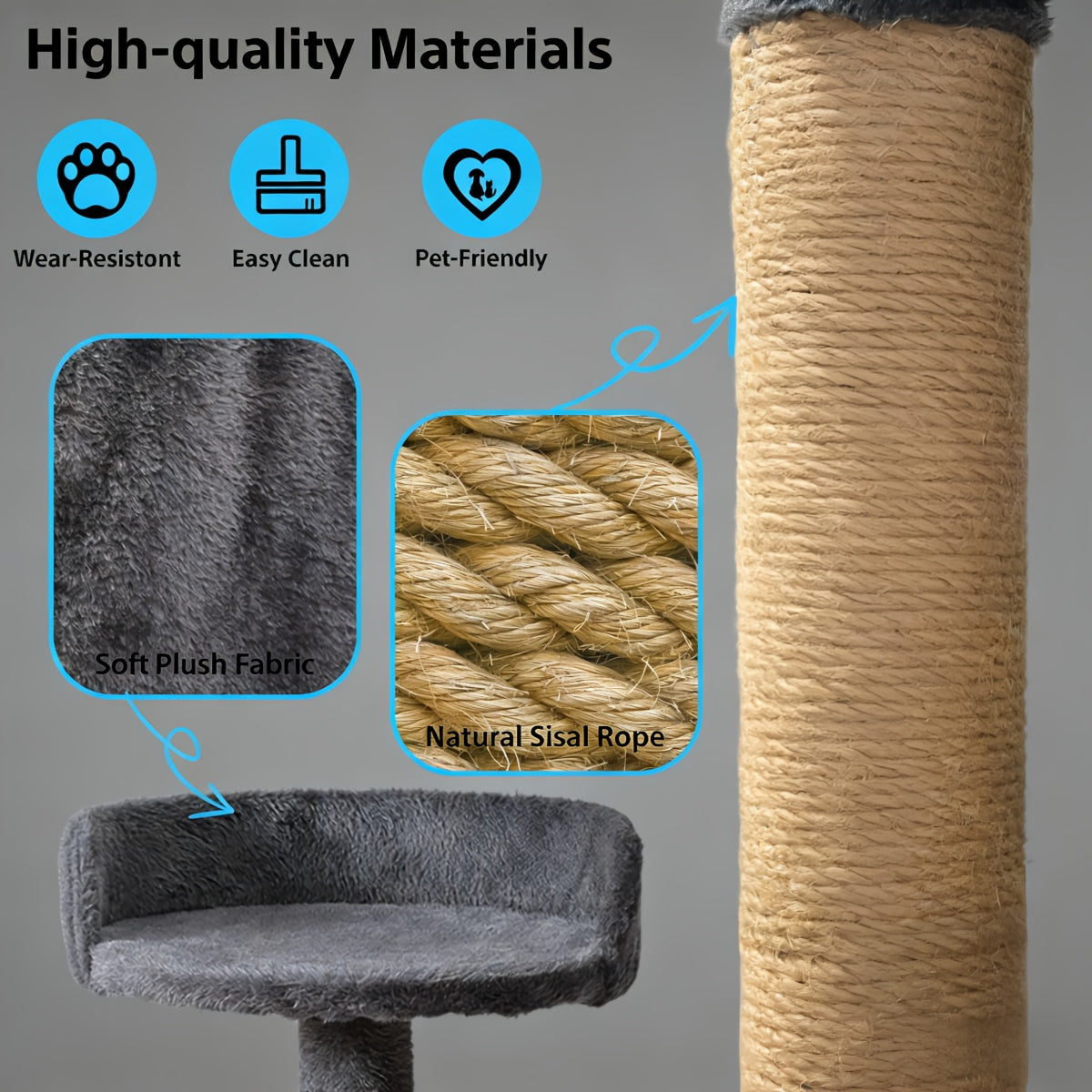Cat Tree Tower for Indoor Cats Large Multi-Tier with Sisal Scratching Posts, Plush Perches, Hammock, Condo Cave & Hanging Toy