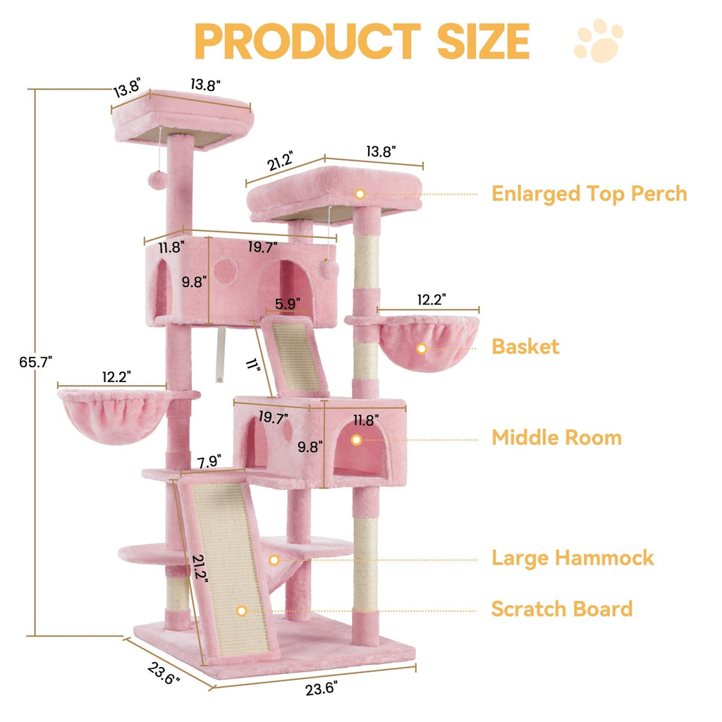 Multi-Level Cat Tree in 36-, 65-, 68- or 81-Inch Heights with Perches, Condo, Hammock and 30 Color, Pattern or Layout Options