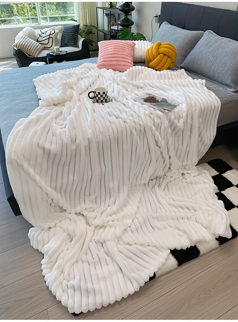 Fleece Blanket Double-Sided 3D Faux Rabbit Fur Throw – Ultra-Soft Thick 300-350g/m² for Home, Office, Travel & Camping — imag