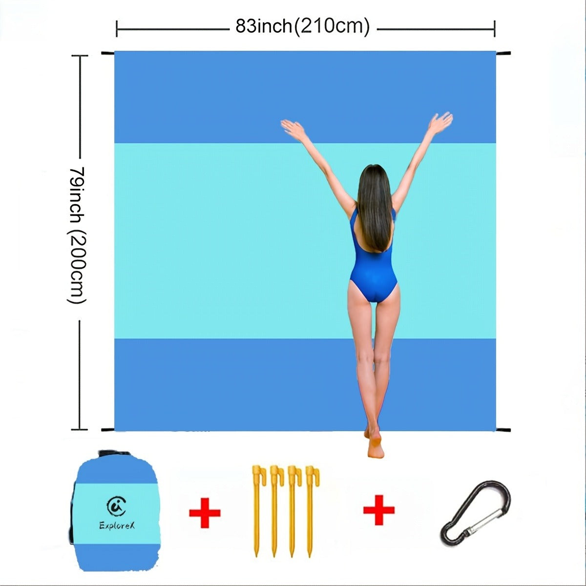 Printed Beach Mat with 19 Exact Size-and-Pattern Options, 198 x 205cm to 275 x 305cm with Stakes and Pouch — image 32