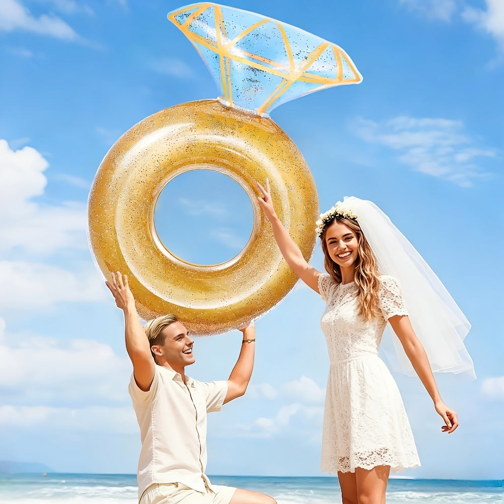 Giant Engagement Ring Pool Float, 49 x 31-Inch Inflatable in Gold, White or Pink for Bridal Pool Parties — image 3