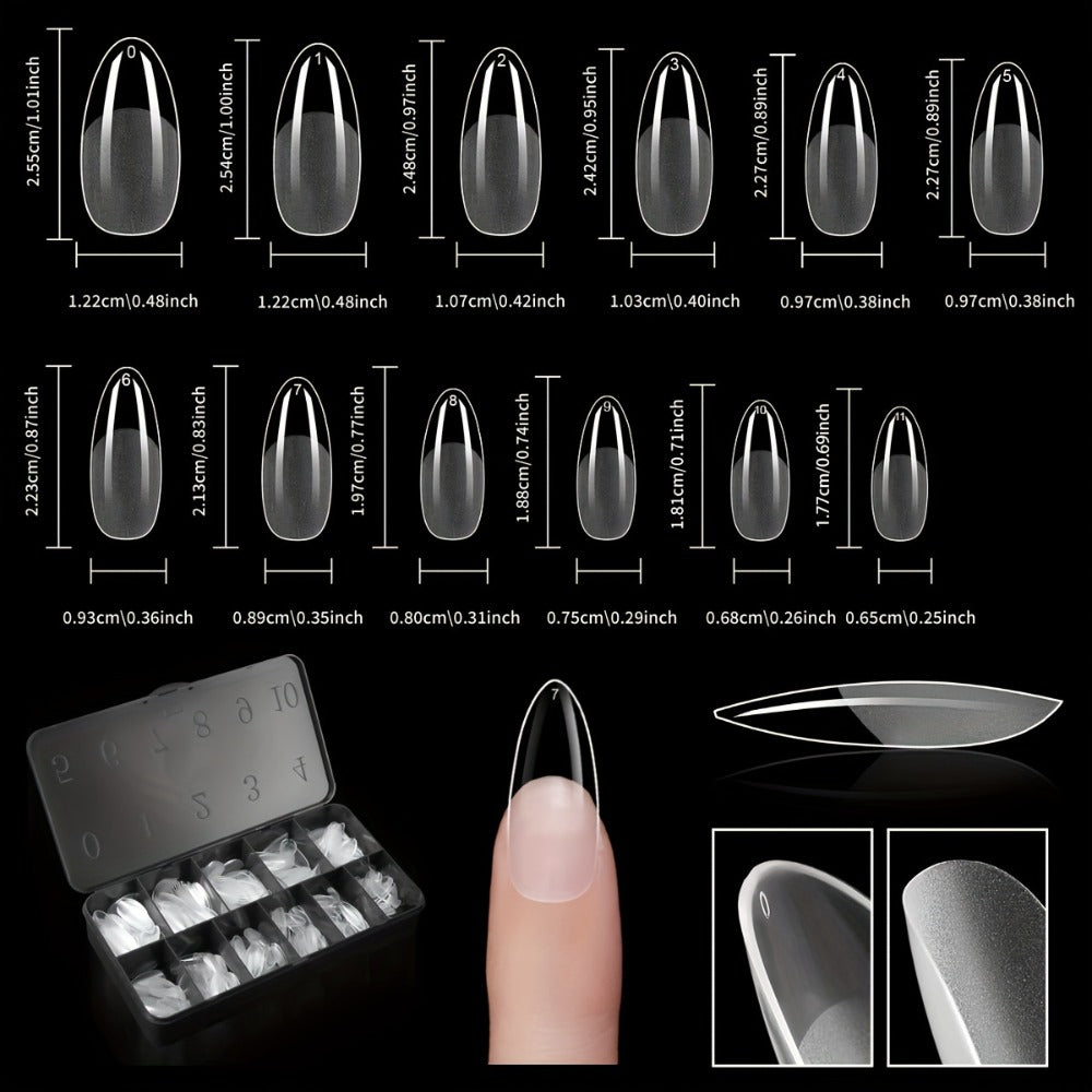 Gel Nail Tips 600 Pieces Clear Crystal Full Cover Nail Extensions – Almond Oval Coffin Stiletto Square Short Medium Long Soft