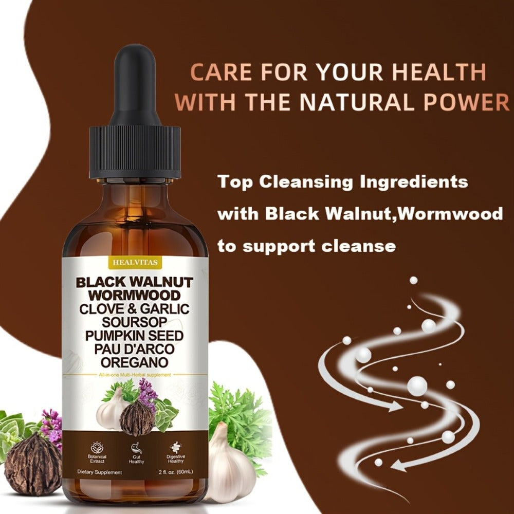 Gut Cleanse Herbal Tincture with Black Walnut Wormwood Berberine Soursop Oregano Garlic for Bath Time, Home Spa and Personal 