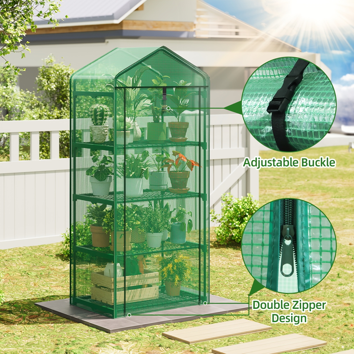 4 Tier Mini Greenhouse for Indoor Outdoor Plants, Portable PE Cover Greenhouse with Rack Stand for Seedlings — image 9