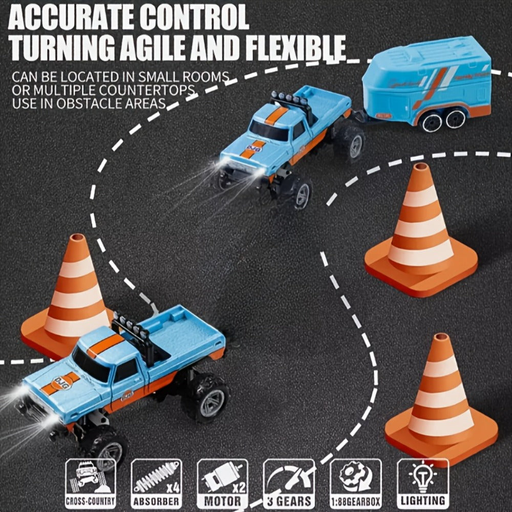 Mini RC Monster Truck 1:64 Scale Alloy Remote Control Car with LED Lights 2.4GHz Speed Steering Adjustable Kids Boys Gift — i