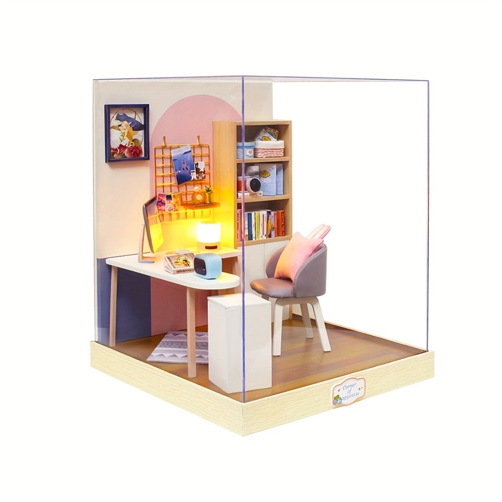 DIY Miniature Dollhouse Kit with Dust Cover Small, Mini House Model No Glue with the Listed Color, Size or Set Options for Ev