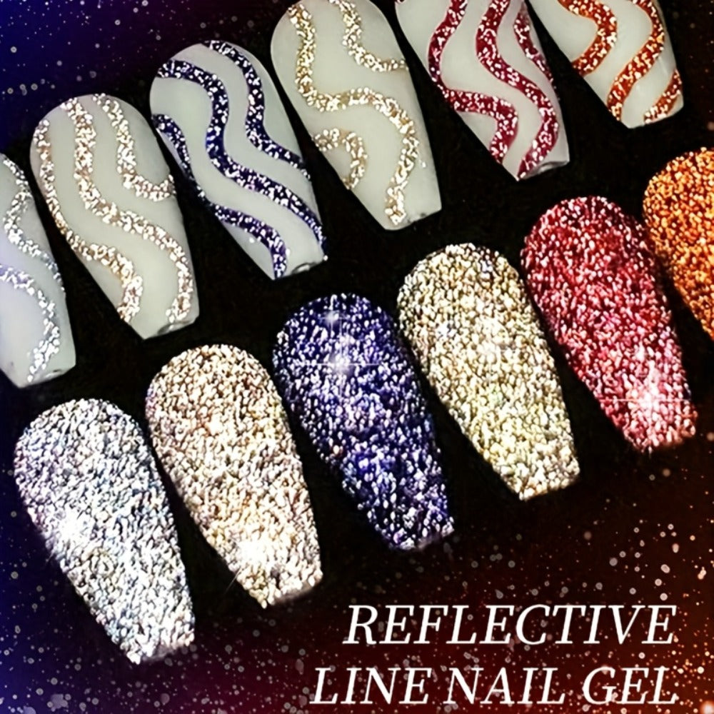 Gel Nail Polish Nine-Piece Reflective Glitter Line Set, 5ml Each for Stripes and Graffiti Nail Art — image 13