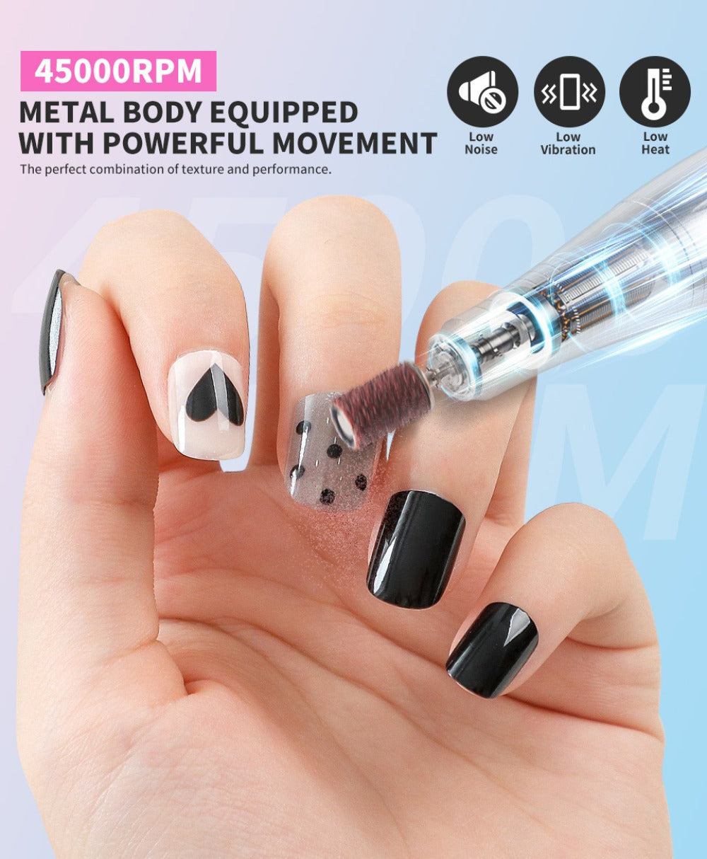 Electric Nail Drill 45000 RPM USB Rechargeable Kit with LCD, Forward Reverse and Three Finishes — image 15