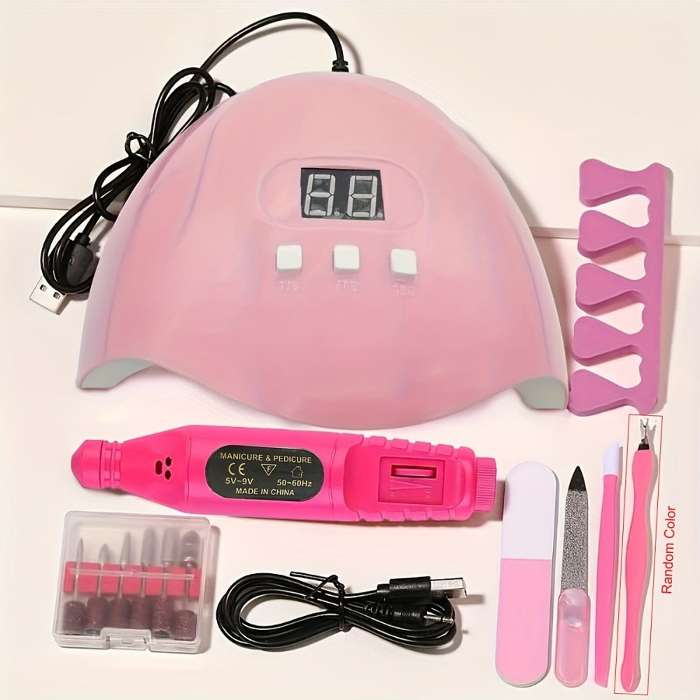 Nail Art Tool Set 7-in-1 Complete Professional Manicure Kit with UV Nail Lamp, Glue Dryer, Nail Polisher — image 3