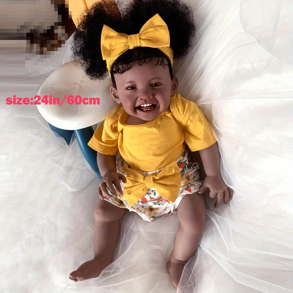 Reborn Doll, 24-Inch Dark-Tone Cloth-Body Figure with Silicone Head and Limbs, Rooted Hair and Accessories — image 2