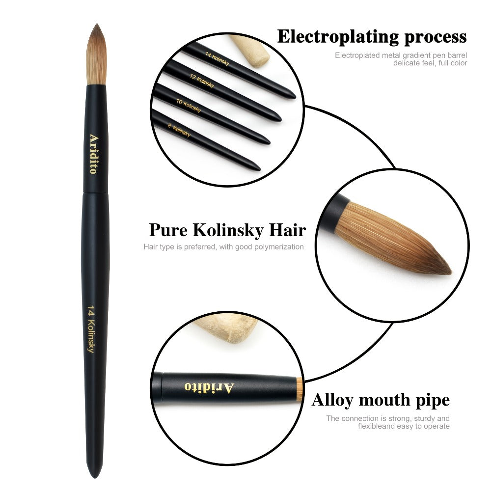Kolinsky Nail Brush Round Head for Acrylic Extensions – Professional Black Wooden Handle Nail Art Brush with Genuine Kolinsky