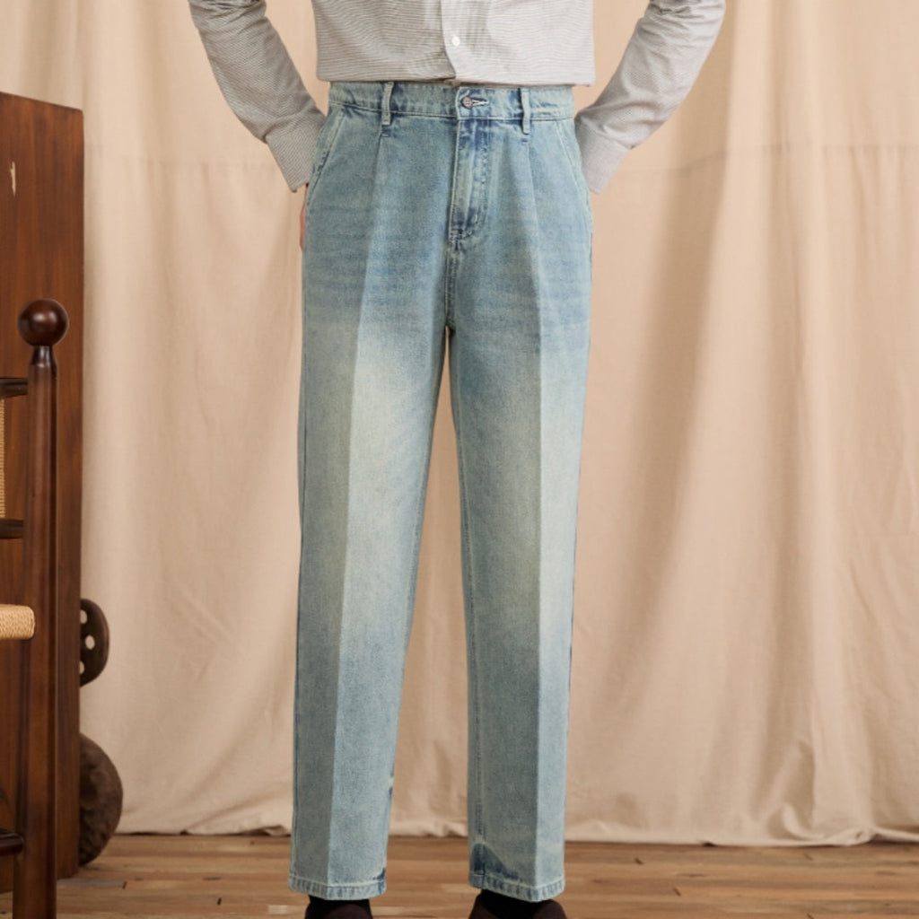 Washed Vintage Commuter Cotton-blend Mid-rise Straight-leg Jeans