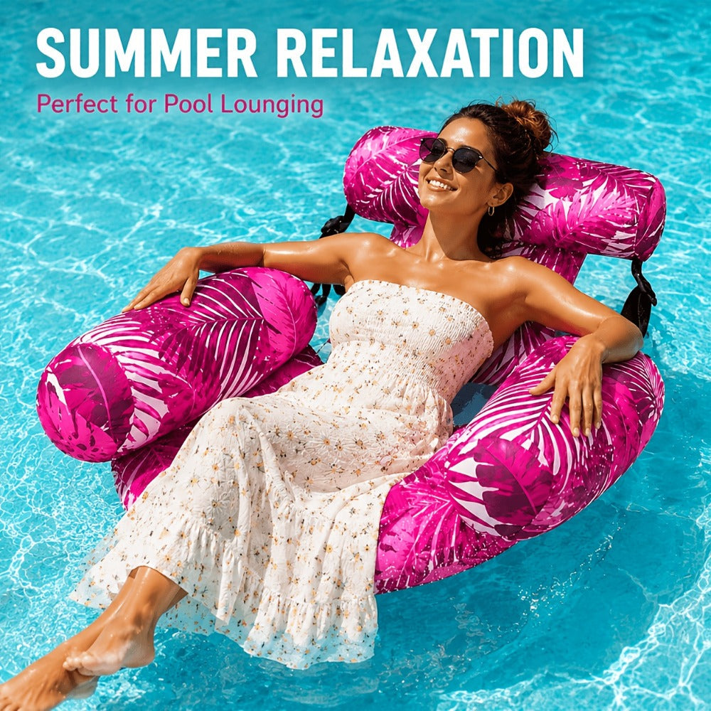 Pool Float Tropical Leaf Lounge Chair with Sling Seat, Inflatable Side Bolsters and Adjustable Headrest — image 10
