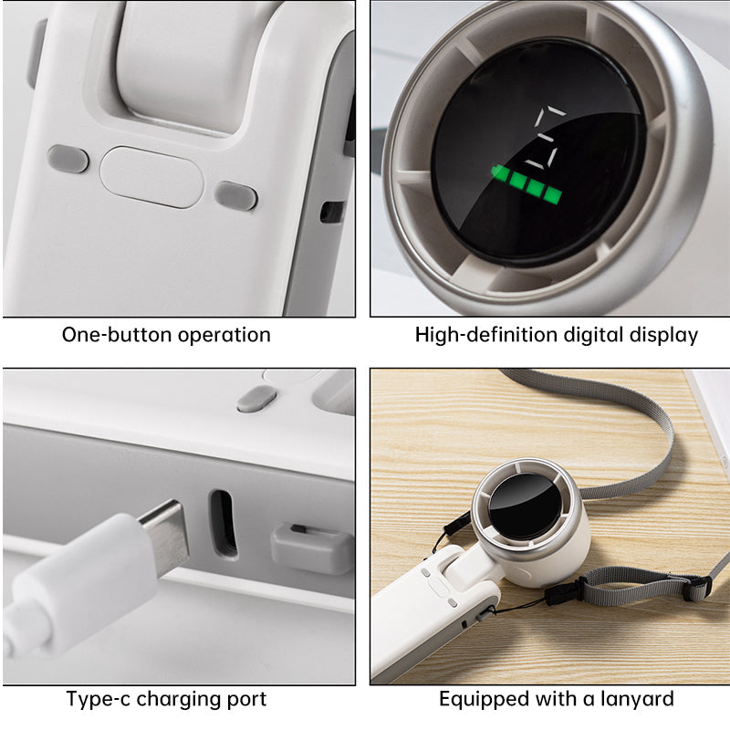 2025 New Portable Electric Fan: Foldable, High - Power, USB - Rechargeable, Wearable Neck Fan