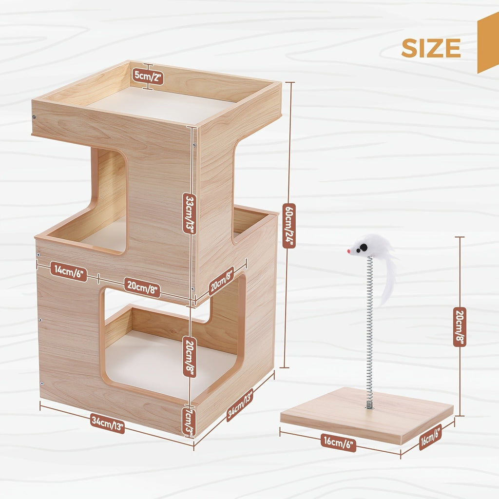 23.6-Inch Wood-Look Cat Tree Bed with Three Levels, Removable Soft Mats and Brown Finish for Indoor Cats — image 11