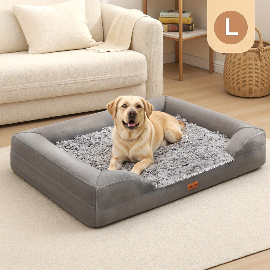 Egg-Crate Foam Dog Bed with Plush Bolsters and Rectangle or Semicircle Large-Size Shape Options — image 7