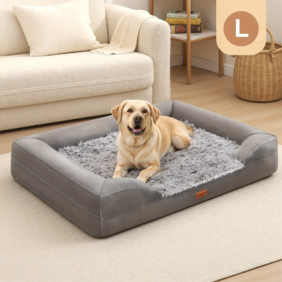 Egg-Crate Foam Dog Bed with Plush Bolsters and Rectangle or Semicircle Large-Size Shape Options — image 7