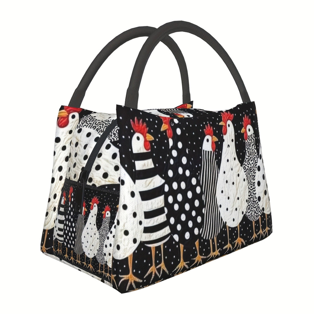 Chicken Print Lunch Bag Tote, 11 x 6.3 x 6.7 Inches with Top Zipper and Dual Carry Handles — image 3