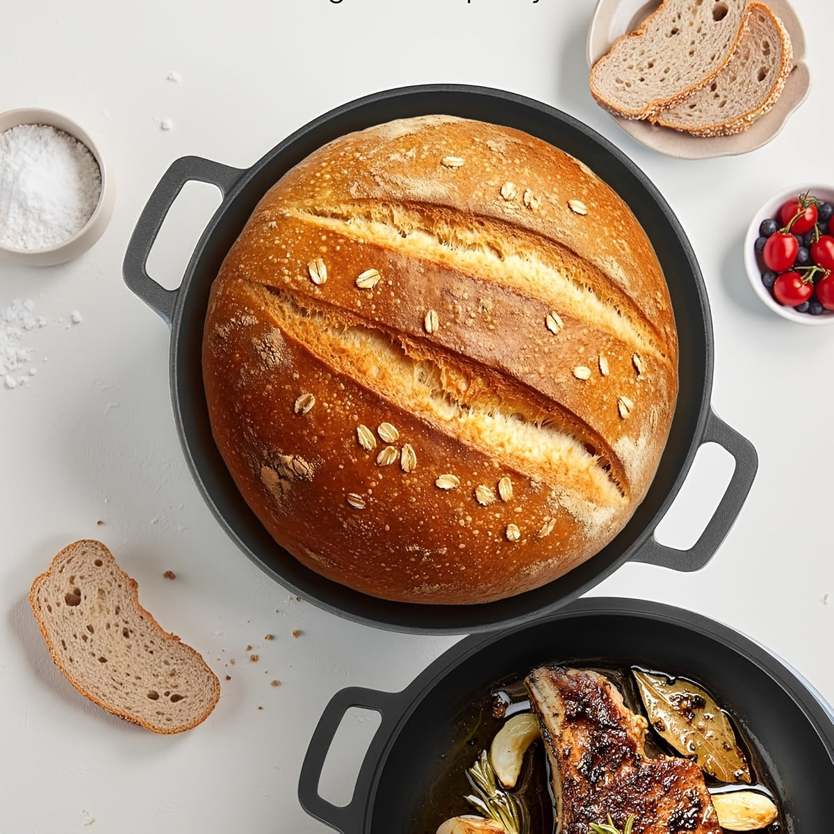 Pre-Seasoned-Labeled Cast Iron Dutch Oven with Reversible Skillet Lid, Trivet, Handle Covers and Scraper — image 3