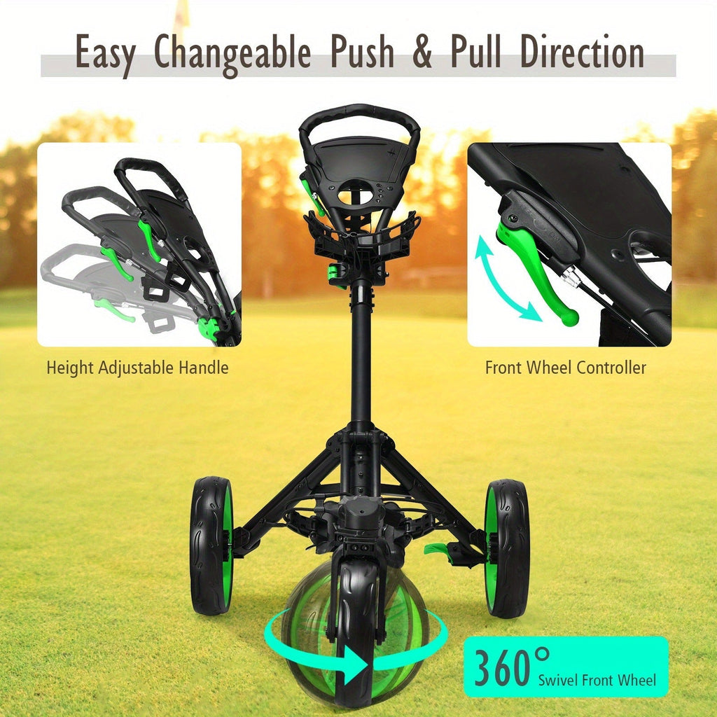 Golf Push Cart with Adjustable Handle and Swivel Front Wheel — image 3
