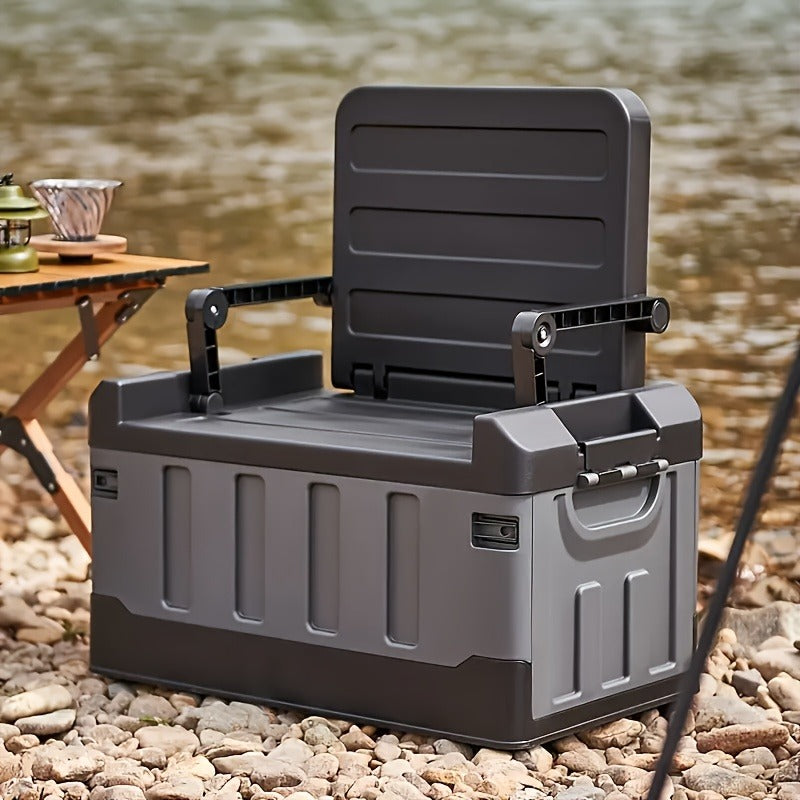 Folding Storage Box & Fishing Stool 2-in-1, Large Portable Organizer with Backrest for Car Trunk — image 4