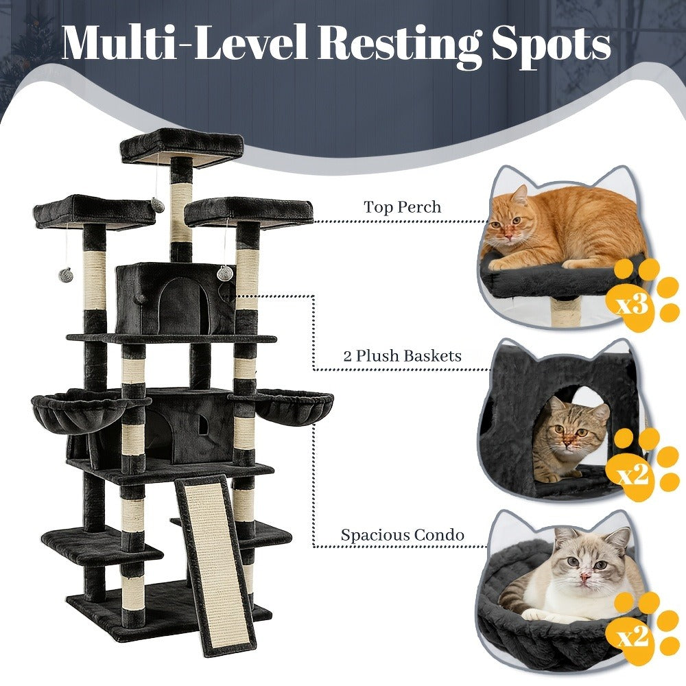 Large Multi-Level Cat Tower with Two Condos, Three Perches, Hammocks and Six Gray, Beige or Taupe Configurations — image 10