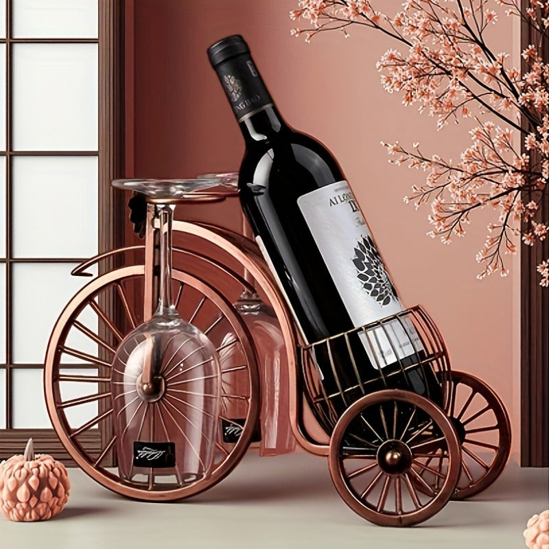 Bicycle-Shaped Tabletop Wine Rack with One Bottle Cradle and Two Stemware Holders in Copper-Tone Finish — image 2