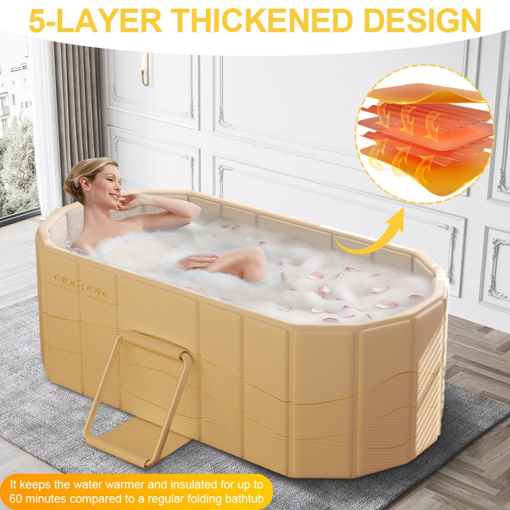 Ice Bath Tub Foldable Portable with Dual Drainage, Collapsible Cold Plunge & Hot Bath Tub for Garden, Patio and Yard Use — im