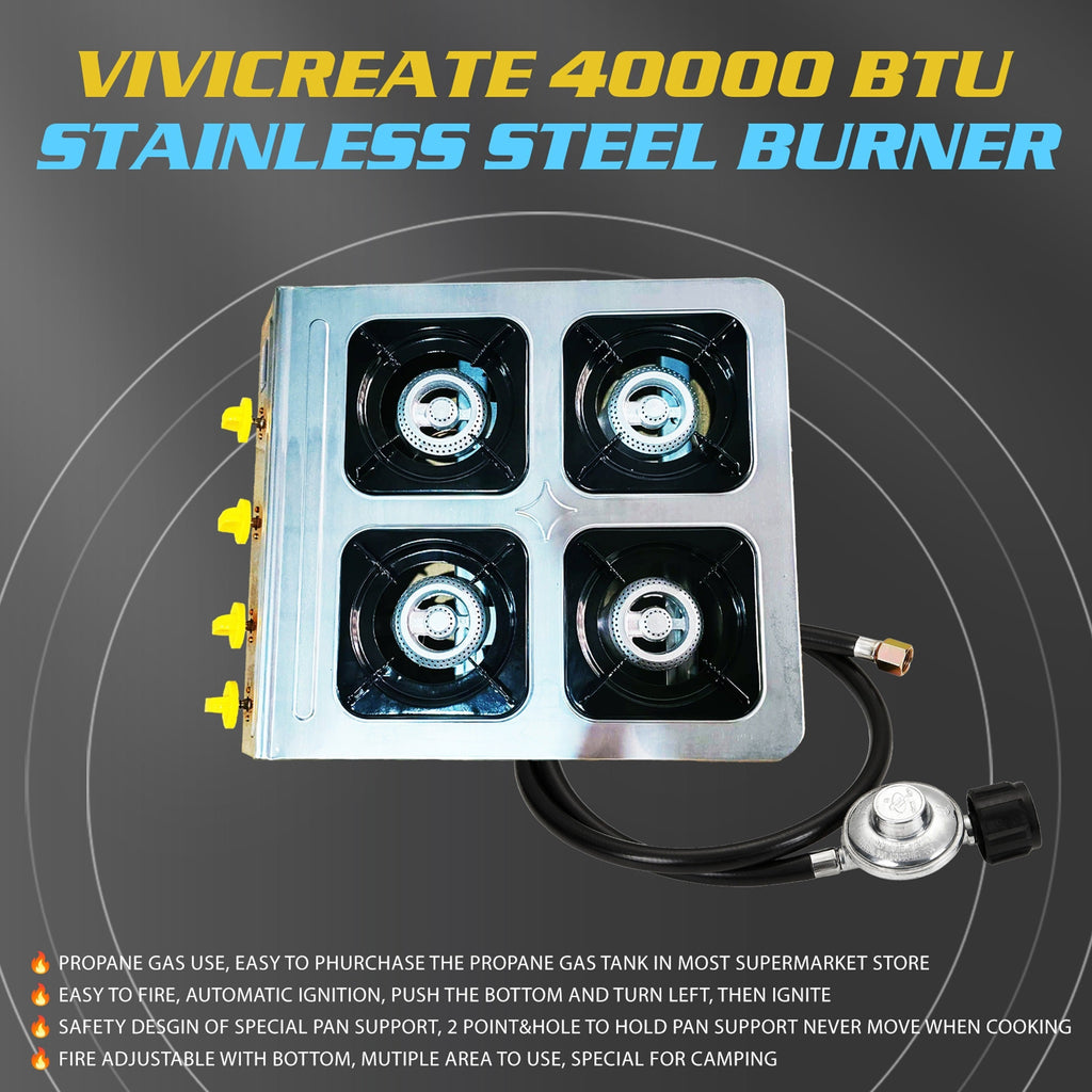 4 Burner Propane Stove 40000 BTU Auto Ignition Outdoor Gas Cooker for Camping Garden Fishing Hiking for Garden, Patio and Yar