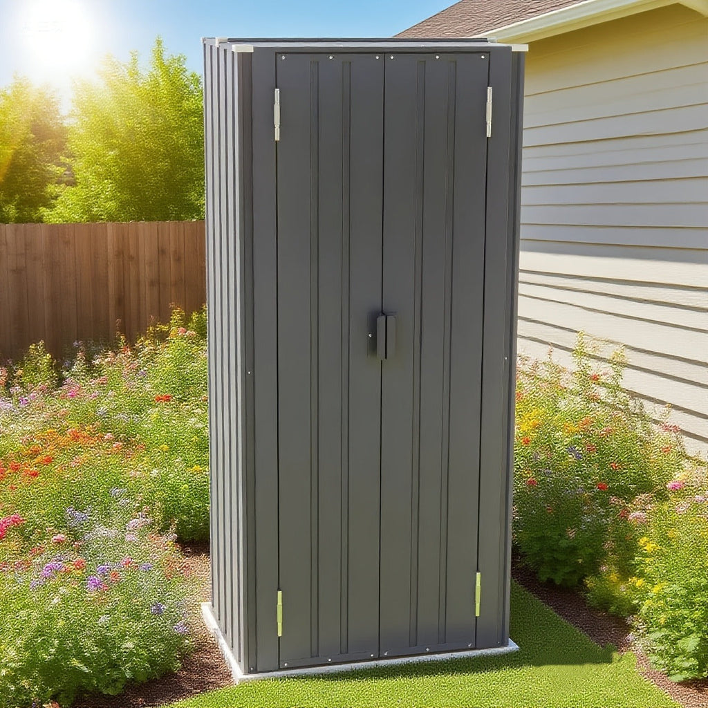 Tall Metal-Look Outdoor Storage Cabinet with Double Doors, 22 or 28 Cu Ft Checkout Capacity Options — image 1