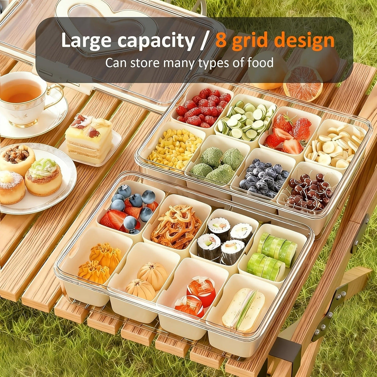 Storage Containers with Lids, Snack Tray Two-Pack with Four or Eight Removable Compartments and Snap Lids — image 5