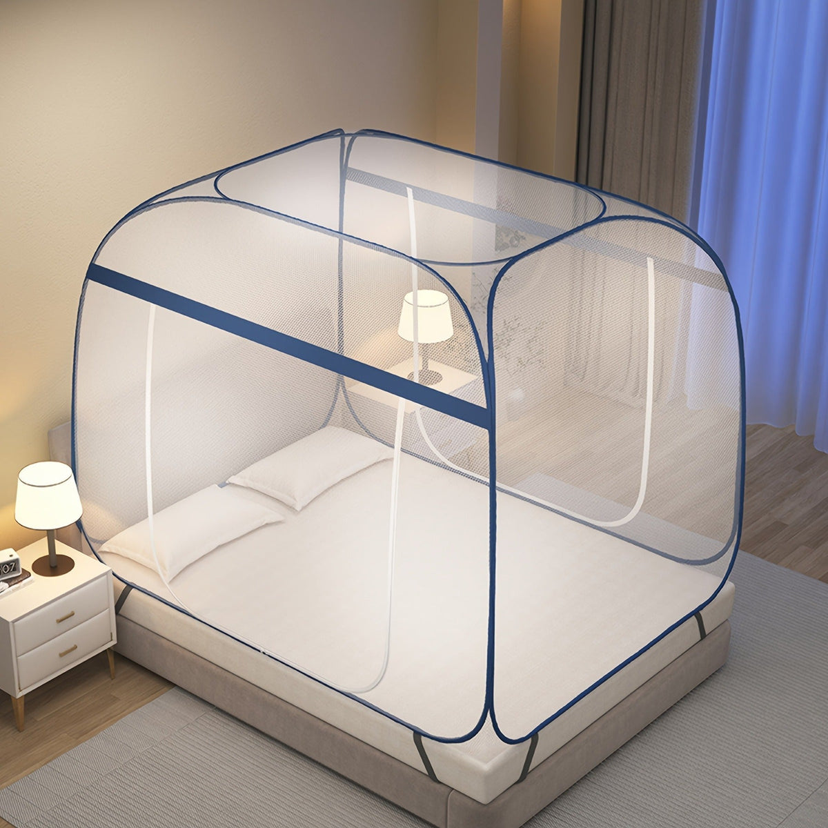 Mosquito Net Canopy Bed, Yurt Style 360° Full Coverage, Stainless Steel Frame, Easy Open Design for Bedroom — image 6