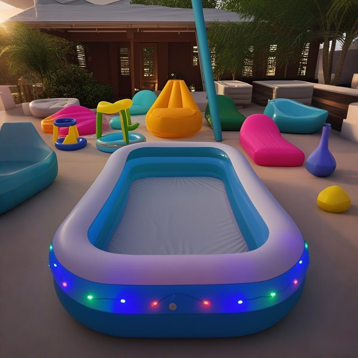 Inflatable Swimming Pool Glow Night Light PVC Reinforced Thickened Fast Setup Outdoor Backyard Party Pool for Adults Kids Fam