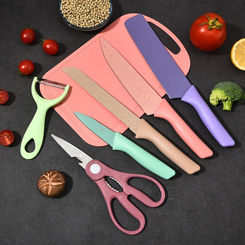 Seven-Piece Kitchen Knife Set with Four Pastel Knives, Kitchen Scissors, Peeler and Cutting Board — image 3
