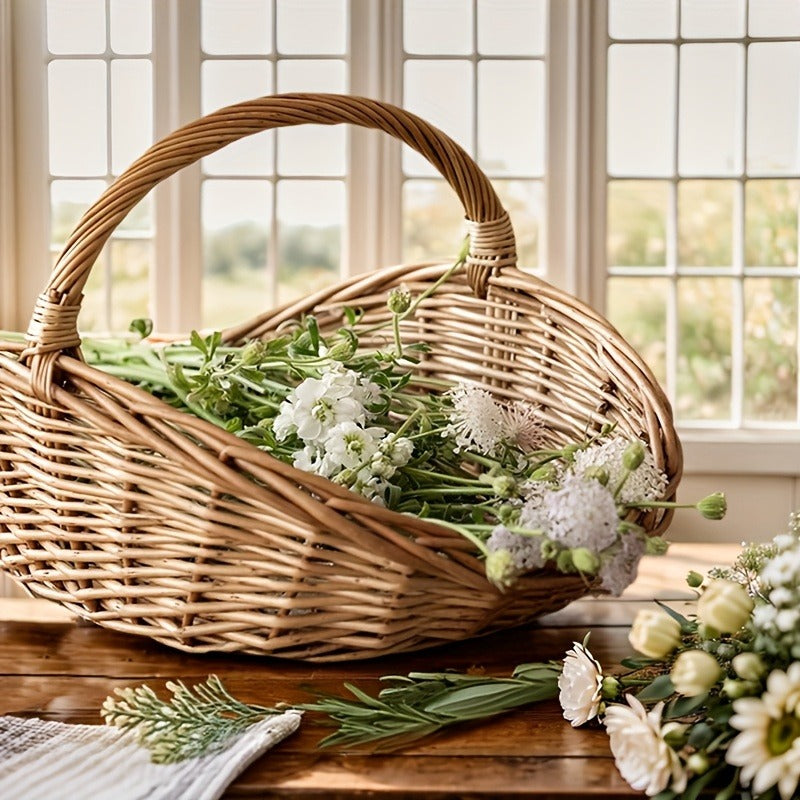 Seagrass Wicker Storage Basket with Handles, Handwoven Oval Farmhouse Organizer in Single-Piece Format — image 3
