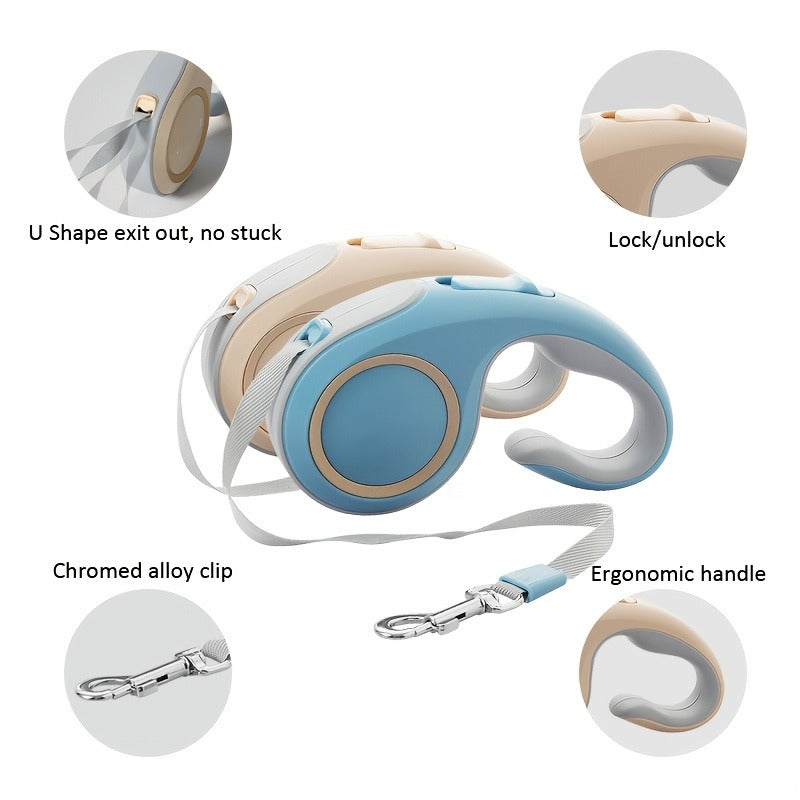 Retractable Dog Leash with 16-Foot Tape, One-Button Lock and Six Champagne, White or Blue Size Options — image 10