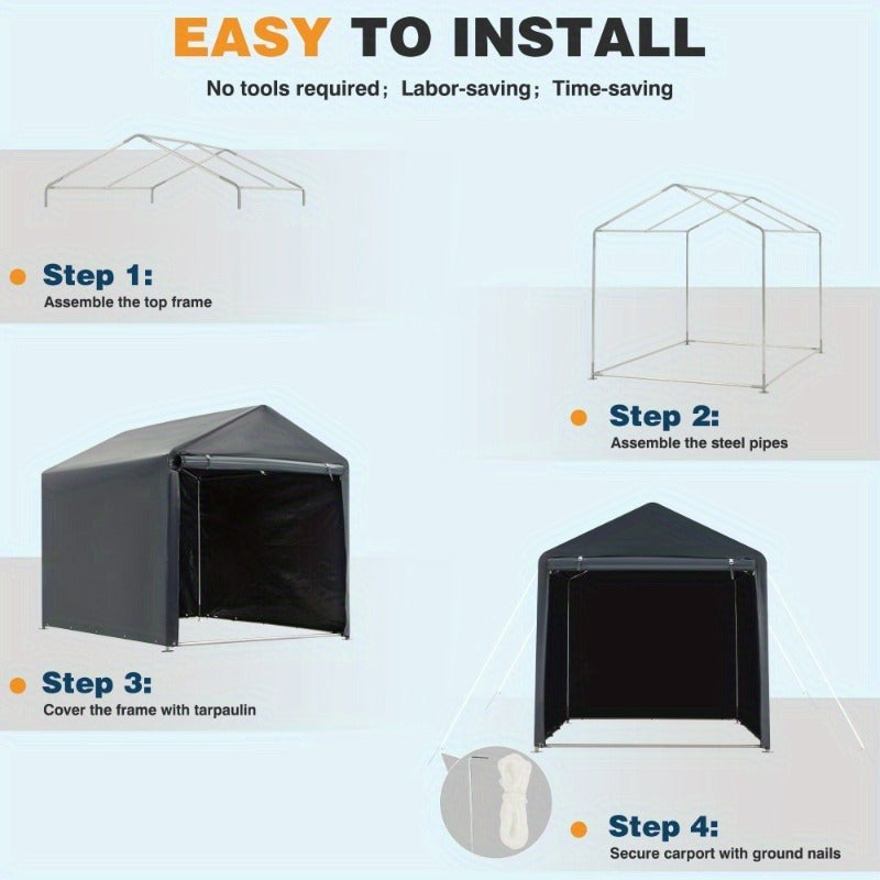 Portable PE-Tarpaulin Outdoor Storage Shelter with Steel Frame in 5 x 7.2 Ft or 6.3 x 8 Ft Sizes — image 4