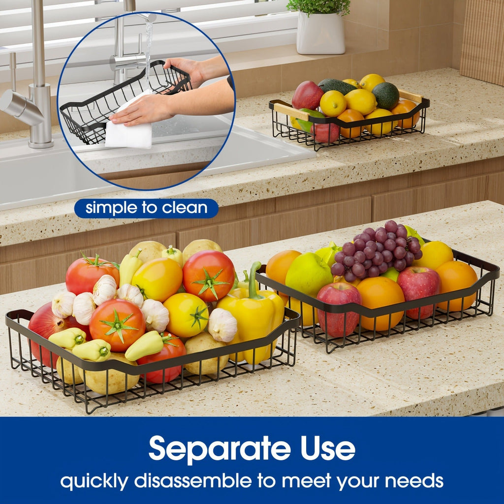 Tiered Fruit Basket Kitchen Organizer with Banana Hook, Removable 2 or 3 Metal Baskets and Wood Handle — image 4