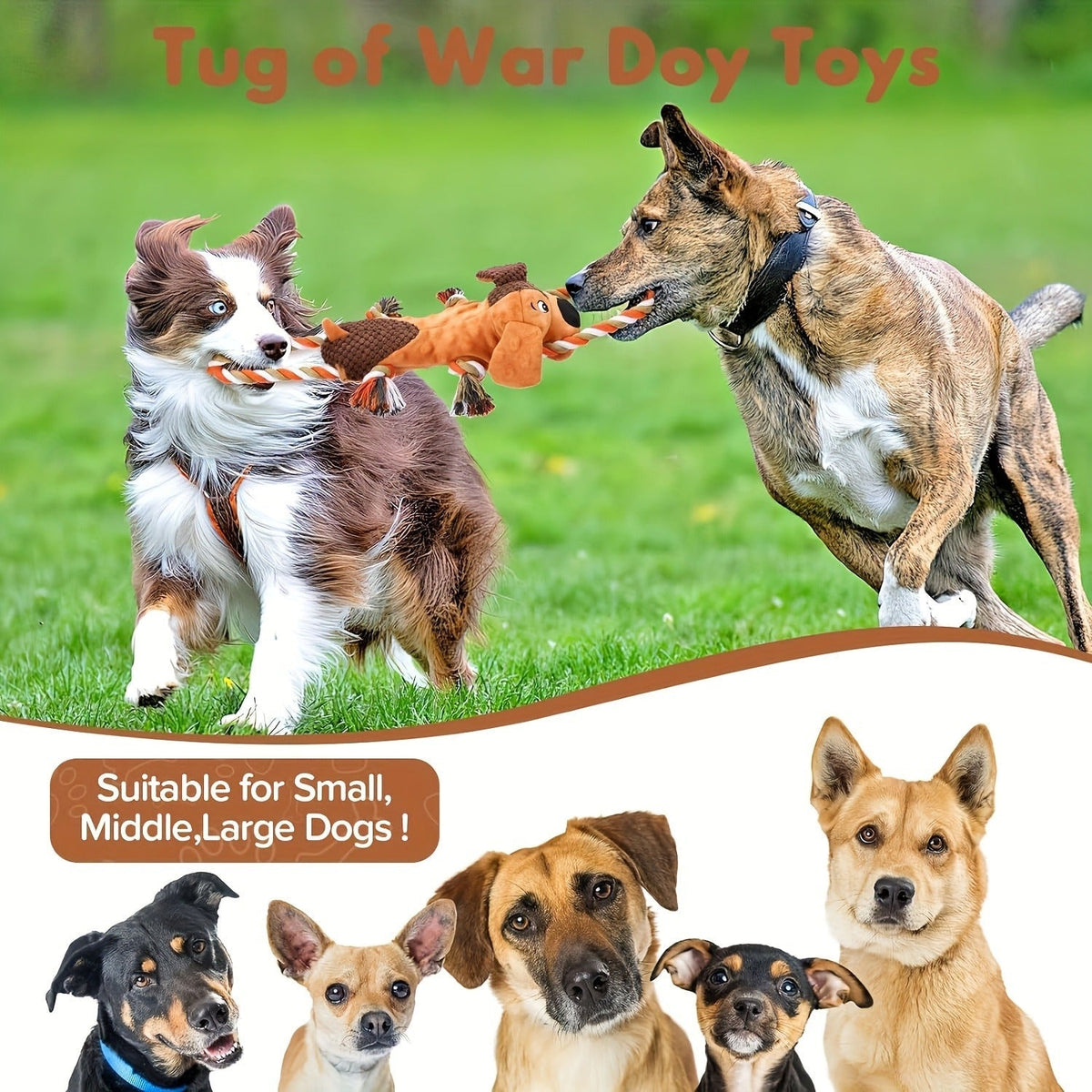 Dog Toy Plush Rope Animal with Squeaker, Crinkle Paper and Four Styles for Chew, Tug and Fetch Play — image 9