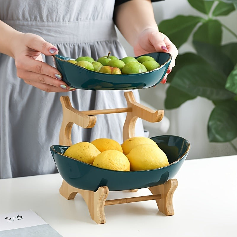 Fruit Stand 2/3-Tier Plastic Tiered Tray | Elegant Candy Display Snack Bread Bowl for Kitchen Living Room | Space-Saving Coun