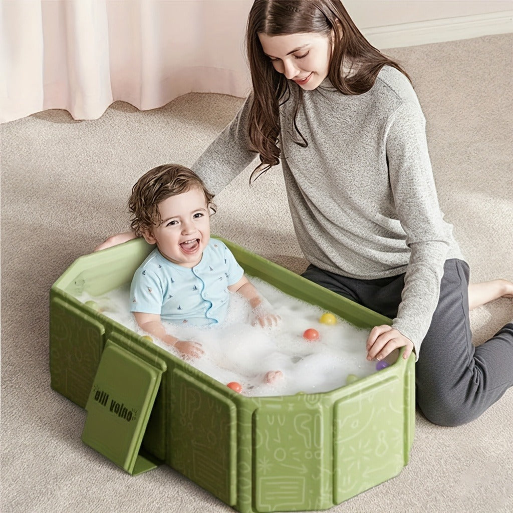 Foldable Baby Bathtub Portable Newborn Infant Tub with Drain Hole, Anti-Slip Base & Durable Multi-Functional Design for Home 