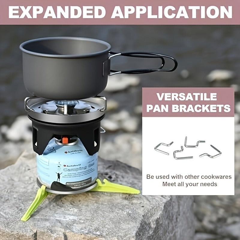 Backpacking Stove Cooking System with Pot Piezo Ignition 1KW Isobutane Burner 1.2L Pot Brackets Included for Garden, Patio an