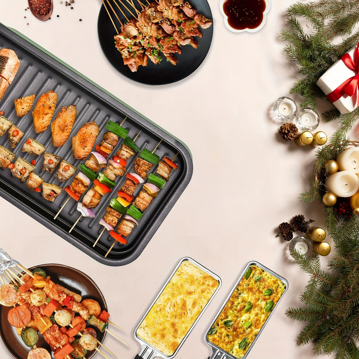 Indoor Smokeless Electric Grill 1500W Non-Stick Raclette Table Grill with Removable Plate & 3 Mini Pans Compact BBQ Griddle —