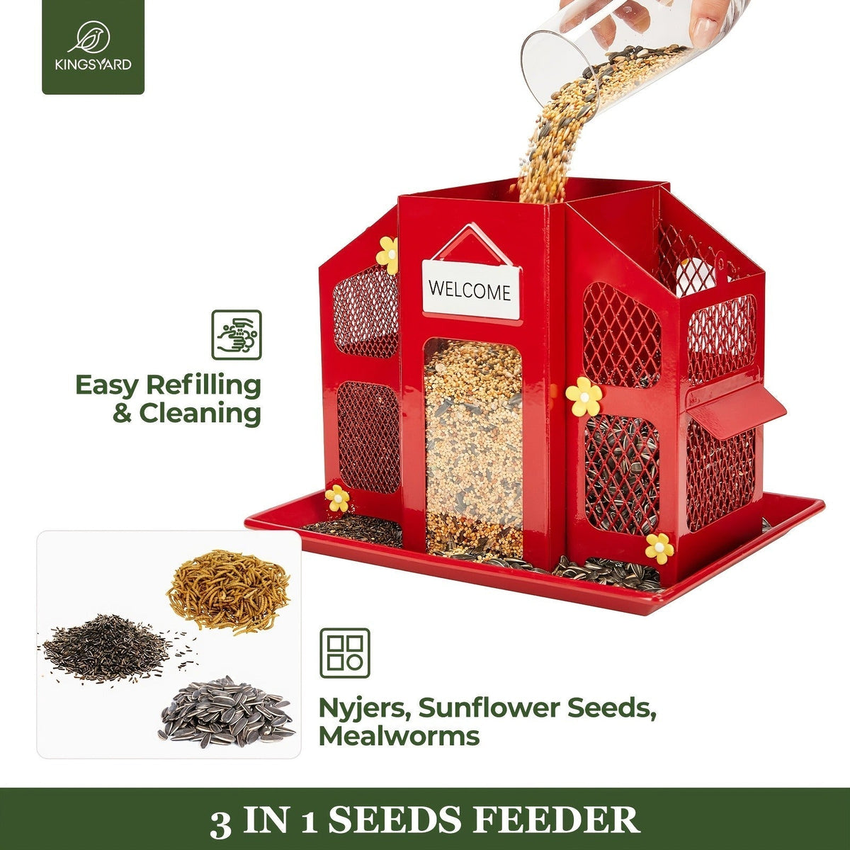 Metal Bird Feeder for Outside – 4 Lbs Large Capacity Hanging Wild Bird Feeder, for Garden, Yard and Pest Management — image 3